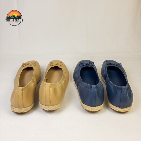 Frye and Co Willow Ballet Flat Set Of 2 Tan Navy Espadrilles Slip On Women Sz 10 - Picture 3 of 16
